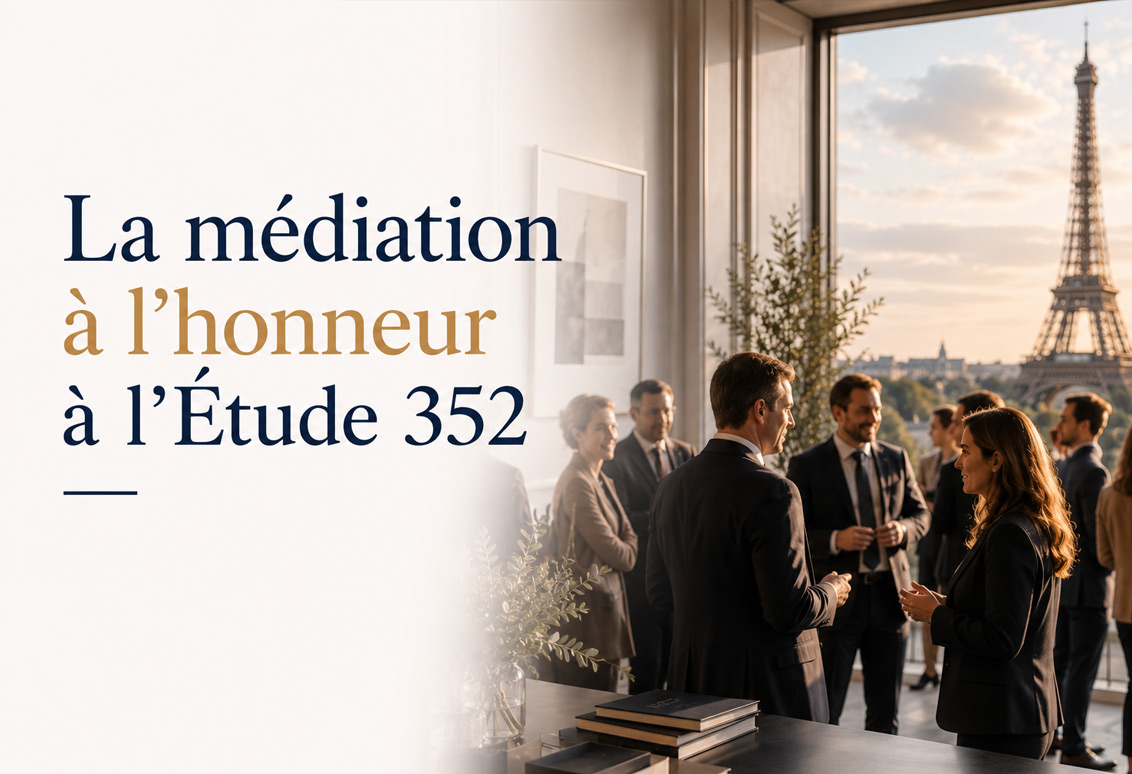 Cocktail organisé par l'Étude 352 autour de la médiation réunissant avocats et professionnels du droit à Paris